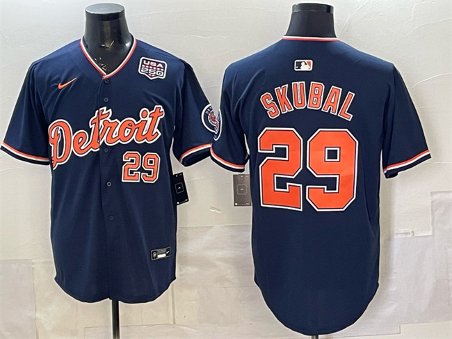 Men's Detroit Tigers #29 Tarik Skubal Navy 2026 Alternate USA 250' Patch Vapor Premier Limited Stitched Baseball Jersey